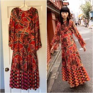 Oliphant Balloon Waisted Maxi Dress Positano Red Size S NWT Boho Floral Tropical